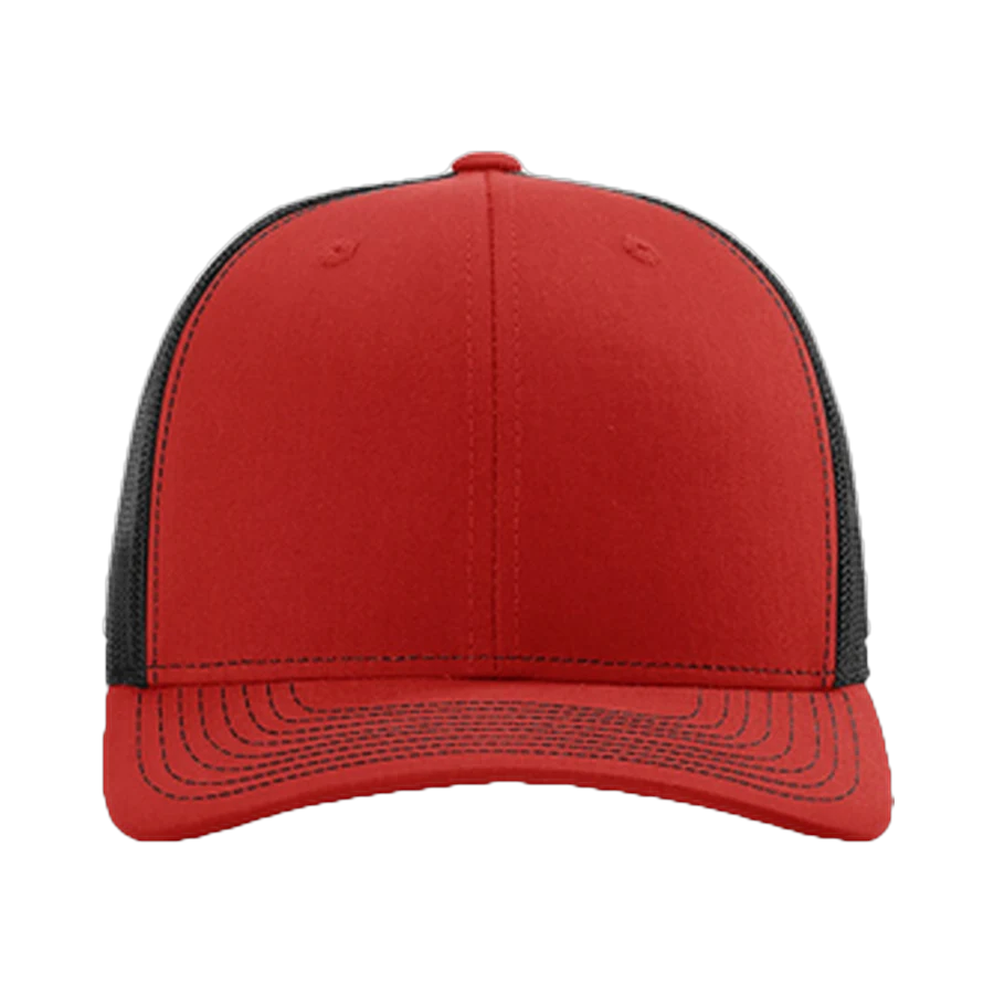 Richardson 112 trucker cap, red and black